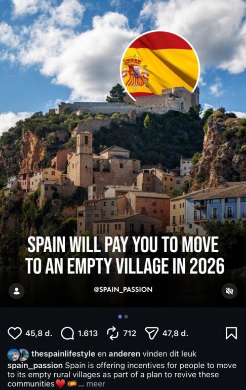 wonen in een leeg dorp instagram post